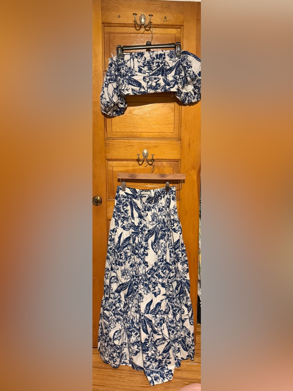 Abercrombie & Fitch Poplin Navy and White Floral Maxi Skirt and Crop Top Set